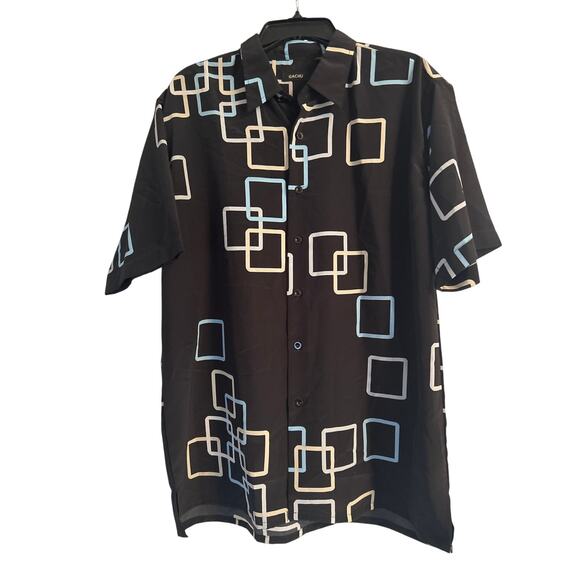 GUC Gachu Men's Black/White Short Sleeve Casual Shirt Retro Look Size Large - Picture 1 of 5